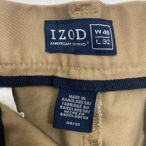 IZOD American Chino Pants Men's 40x32 Flat Front Brown Khaki Classic Preppy - Picture 3 of 4